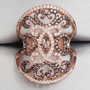 18k Rose Gold / 925 Silver Chocolate Diamond Swirl Lace Ring